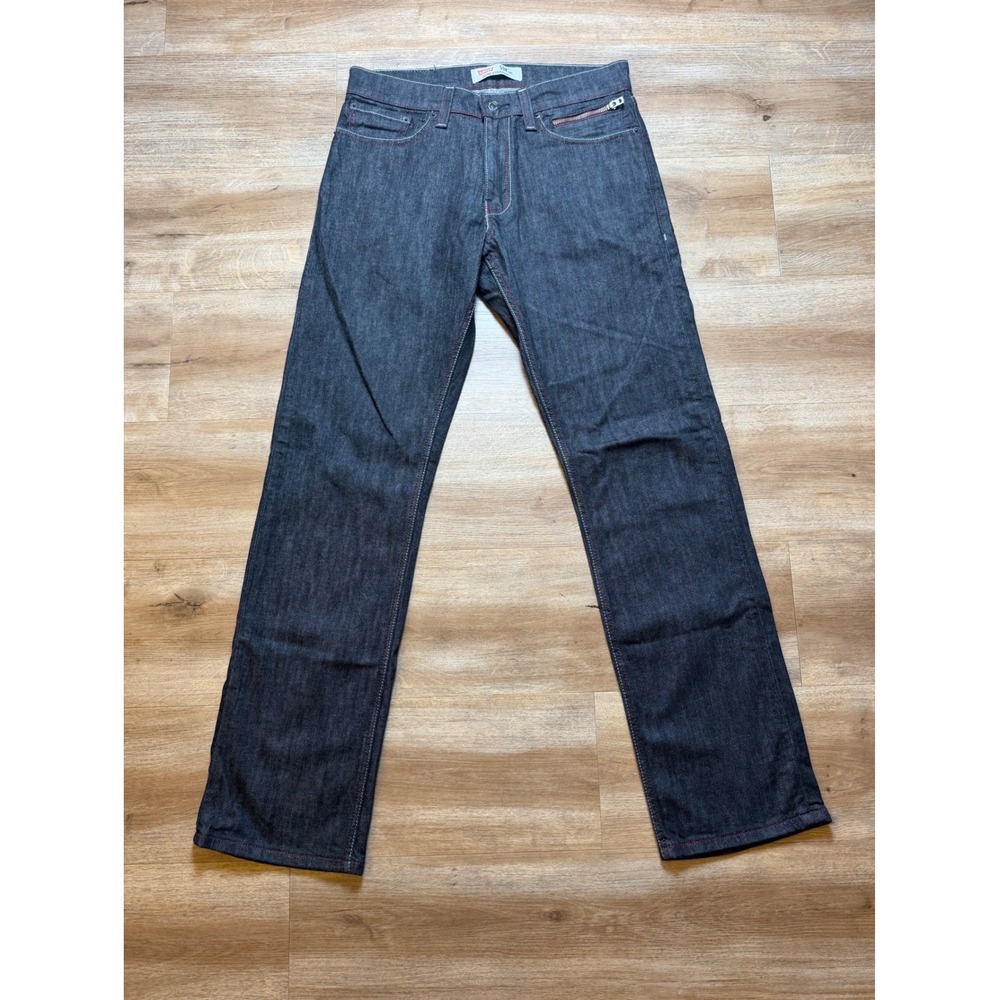 Levis 514 Slim Straight Jeans Mens 31x32 Dark Indigo Red Stitch Denim Zip Pocket